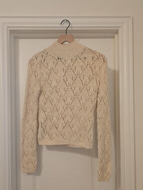 NWT - Mango Cream Lace Knit Turtleneck Sweater